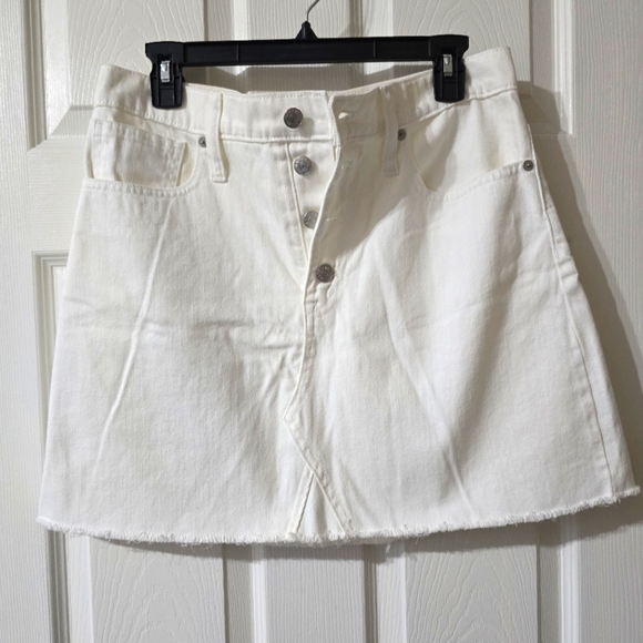 Madewell Rigid Denim A-Line High Waist Mini Skirt in Tile White, Button Fly, EUC - Picture 3 of 13